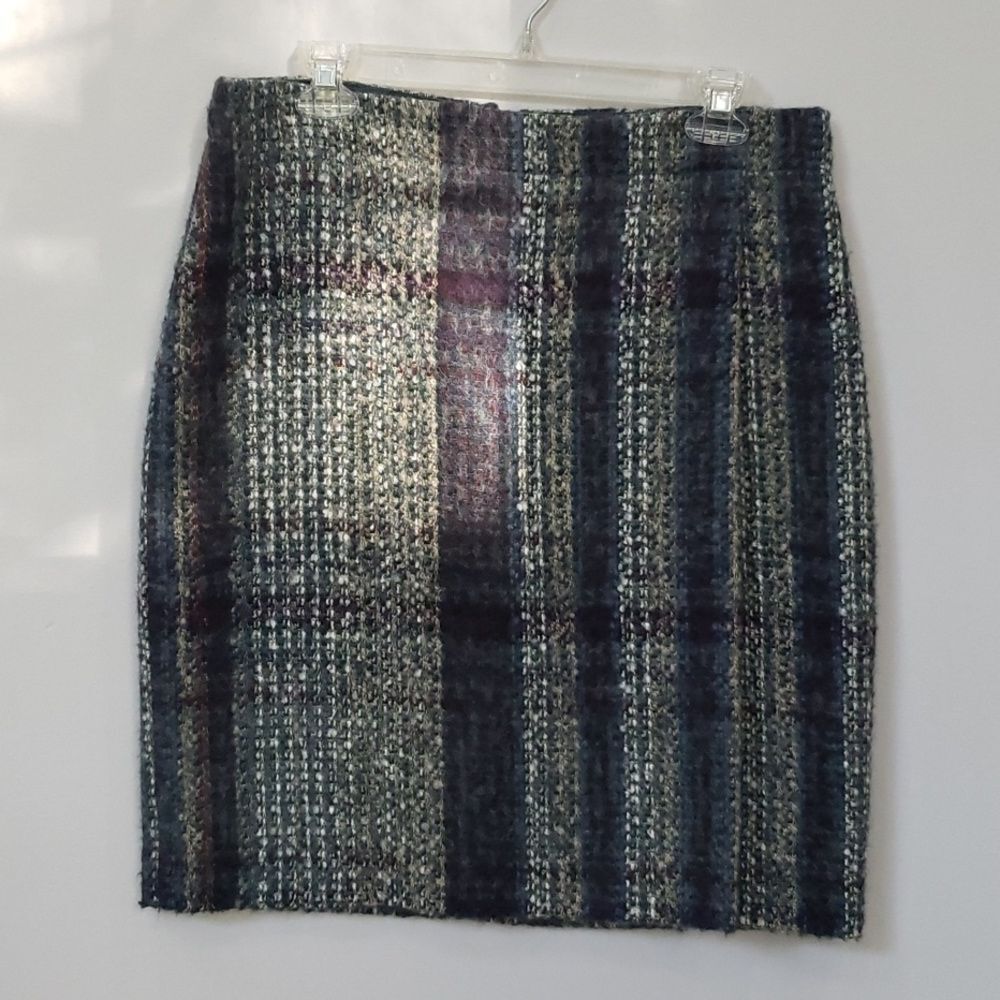Land's End Skirt Womens sz 10 Wool Cotton Blend Chunky Plaid Pencil Pleat